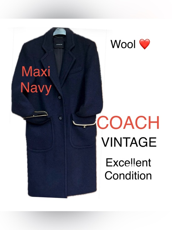 Coach Jackets & Blazers - MAXI ⭐️ COACH 2 PURSE 👛 pockets, wool, EUC VINTAGE collector piece NAVY